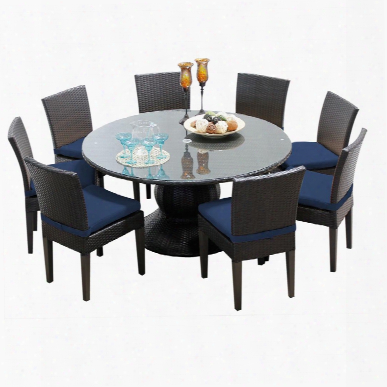 Napa-60-kit-8c-navy Napa 60 Inch Outdoor Patio Dining Table With 8 Armless Chairs With 2 Covers: Wheat And