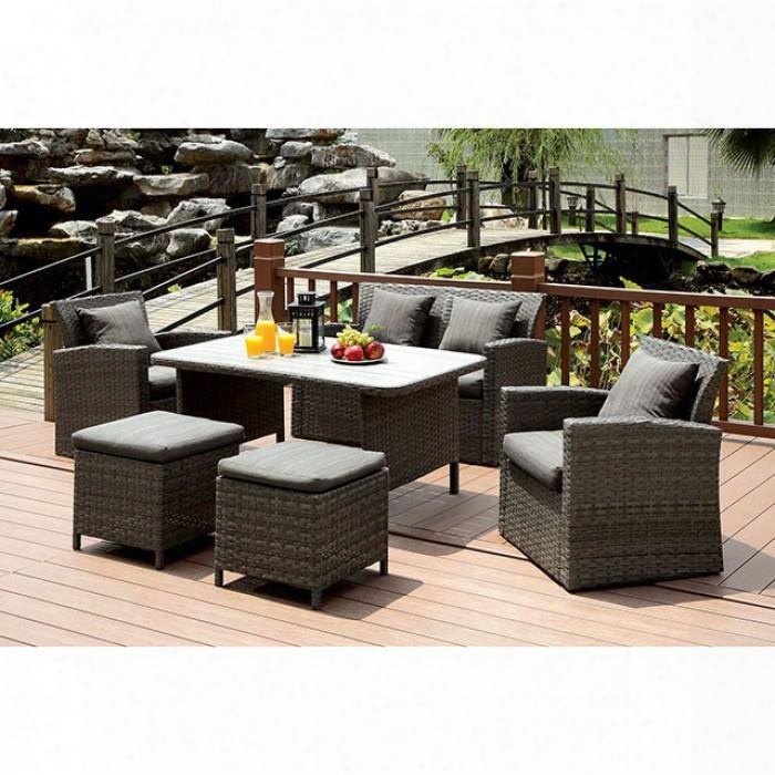 Nashira Cm-ot2552-set 6 Pc. Patio Couch Set With Table 2 Armchairs Loveseat And 2 Ottomans In