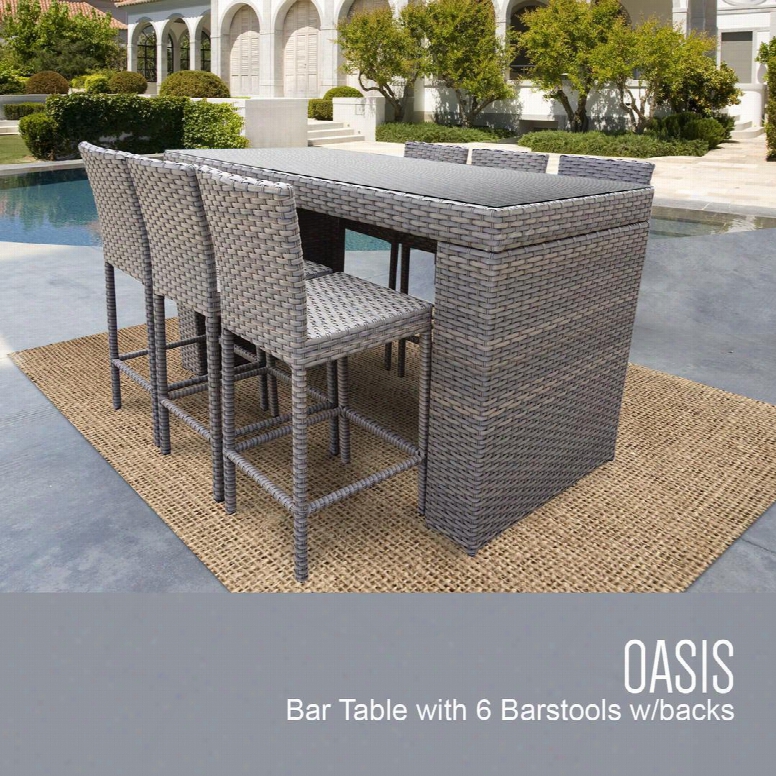 Oasis-bartable-withback-6 Oasis 7 Piece Outdoor Wicker Patio Set With Bar Table And 6