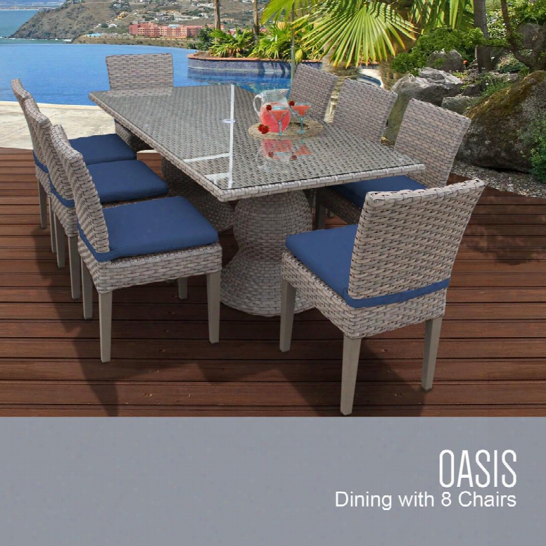 Oasis-rectangle-kit-8c-navy Oasis Rectangular Outdoor Patio Dining Table With 8 Armless Chairs Through  2 Covers: Grey And