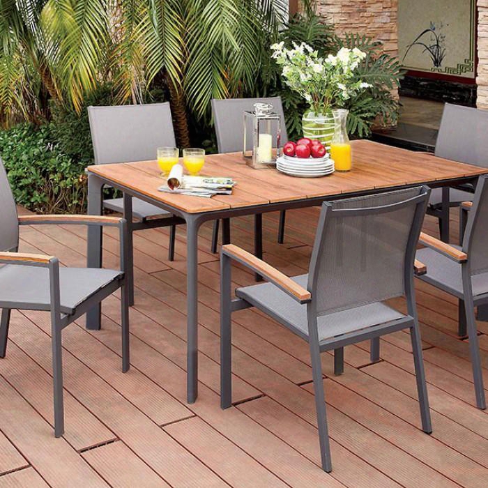 Oshawa Cm-ot1868-t Patio Dining Table With Contemporary Style Plank Style Design Mesh Back And Seat Aluminum Frame In