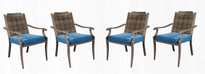 Partanna Collection P556-601a (set Of 4) 36" Outdoor Chairs With Chevron-woven Wicker Back Aluminum Frame And All-wweather Nuvella Cushion In Blue And Beige