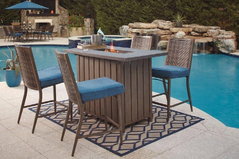 Partanna Collection P556665set 5-piece Outdoor Patio Bar Set With Bar Table + 4 Bar Stools In Brown