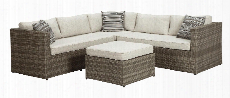 Peckham Park P320-850-880 4-piece Outdoor Patio Set With 3pc Sectional Sofa And 1 Ottoman In Beig And