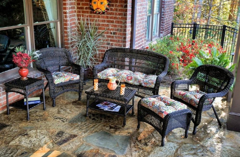 Portside Ps6s-dk Rst Zoecs 6-piece Seating Patio Set With Loveseat Coffee Table Side Table 2 Chairs And Ottoman In Dark Roast With Zoe Citrus
