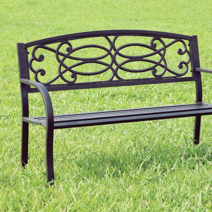 Potter Cm-ob1808 Patio Steel Bench With Armrests Slated Seat Steel Black Finish In