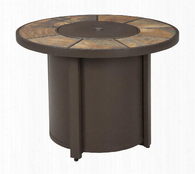 Predmore Collection P324-776 32" Outdoor Round Fire Pit Table With 30 000 Btu Burner Battery Included Csa Approved And Control Knob In Beige And