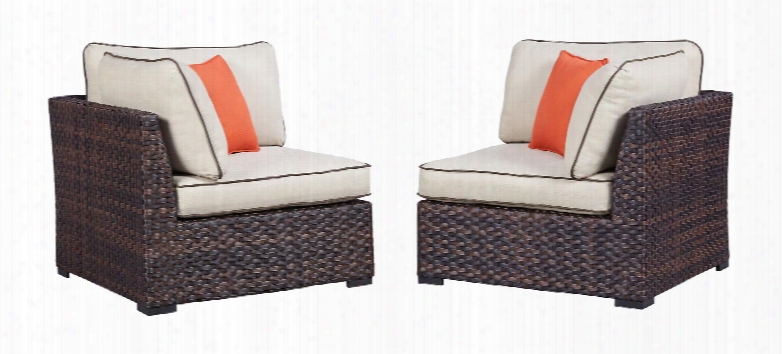 Renway Collection P450-877 (set Of 2) Outdoor Corner Chairs With Aluminum Frame Resin Wicker And Nuvella Fabric Cusions In Beige And
