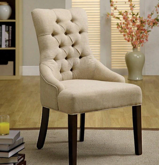 Sala Cm-ac6662-2pk Accent Chair (2/ctn) With Contemporary Style Solid Wood And Others Padded Flax Seat Ivory With Espresso Legs In