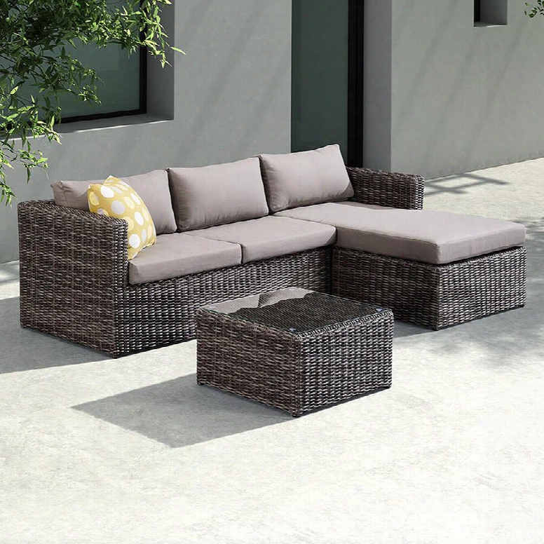 Setodha3se Hagen 3 Piece Outdoor Rattan Sectional Chase Set With Brown Cushions And Modern Accent