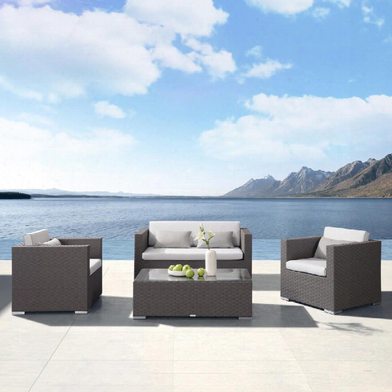 Setodto4 Toronto 4 Piece Outdoor Brown Rattan Set Wkth White Cushions And Taupe Accent