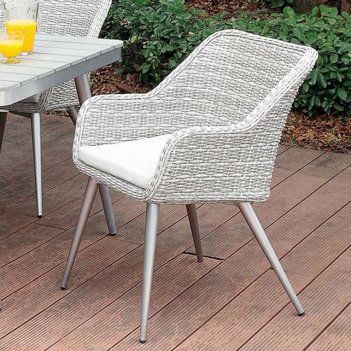 Shivani Cm-ot1866-ac-4pk Arm Chair (4/ctn) With Contemporary Style Light Gray Fabric Cushions Silver Tapered Legs Aluminum Frame In