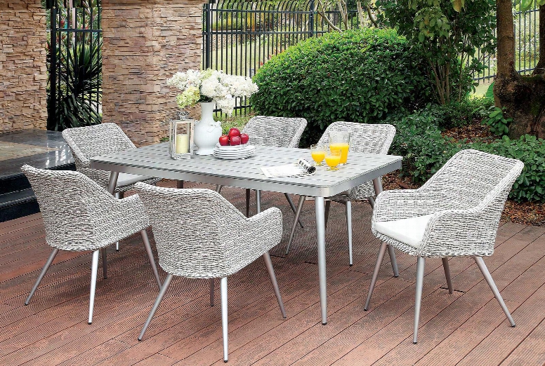 Shivani Cm-ot1866-t Patio Dining Table With Conttemporary Style Plank Style Design Light Gray Fabric Cushions In