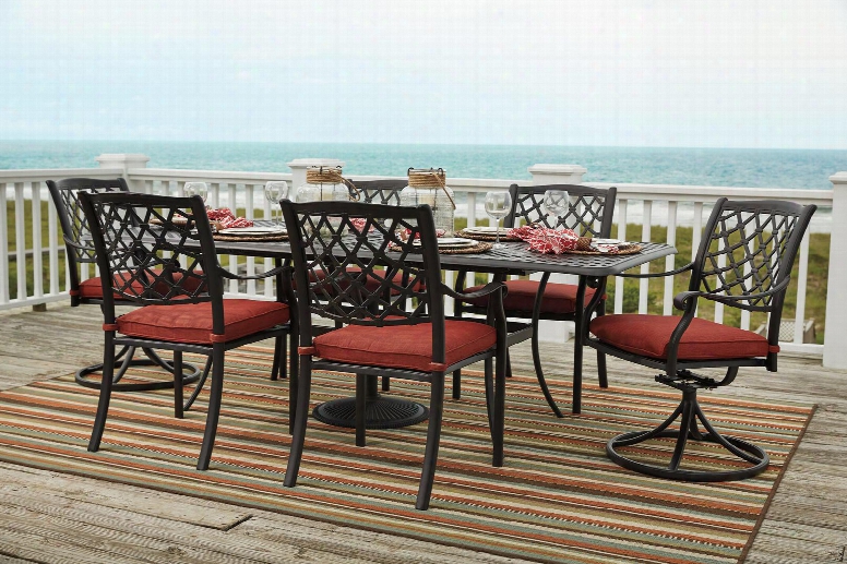 Tanglevale Collection P5576357s 7-piece Outdoor Patio Set With Dining Table + 4 Side Chairs + 2 Swivel Chairs In Brown