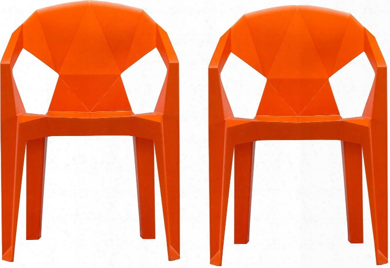 V1716 Set Of 2 32" 3d Stacking Chair With Draining Hole Angular Back Design Tapered Legs Indoor/outdoor Use And Polypropylene Resin Material In Orange