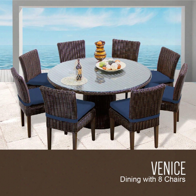 Venice-60-kit-8c-navy Venice 60 Inch Outdoor Patio Dining Table With 8 Armless Chairs With 2 Covers: Wheat And