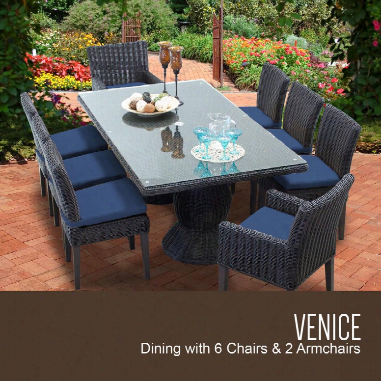 Venice-rectangle-kit-6adc2dcc-navy Venice Rectangular Outdoor Patio Dining Table With With 6 Armless Chairs And 2 Chairs W/ Arms With 2 Covers: Wheat And