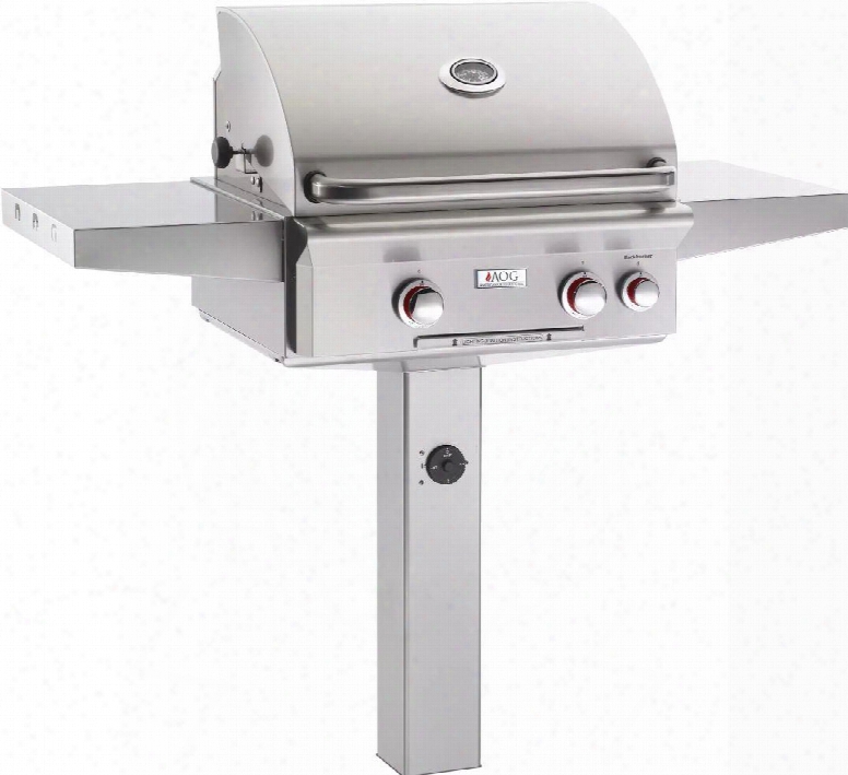 24ngt T Series In-ground Post Mount Grill With 32000 Btu Burner 432 Sq. In. Cooking Surface Backbirner And Rotisserie Kit And Rapid Light Piezo Ignition