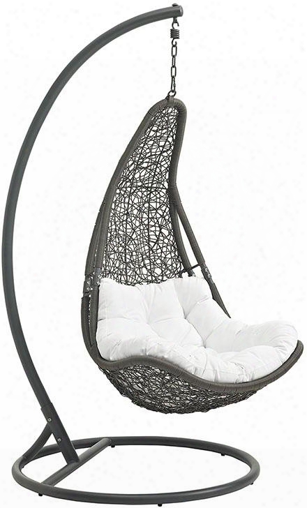 Abate Collection Eei-2276-gry-whi-set Outdoor Patio Hammock Swing Chair With Stand Powder-coated Steel Frame Polyester Cushion And Synthetic Rattan Weave