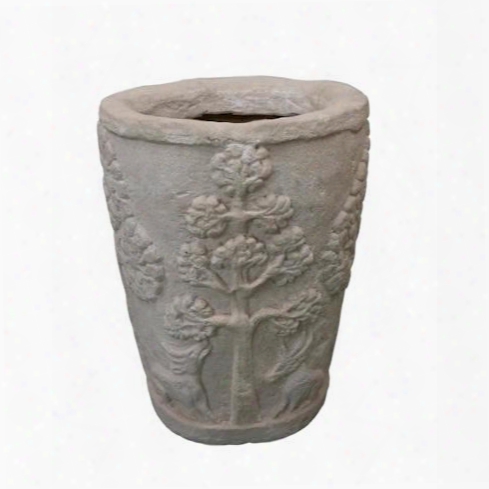 Amazon Collection Pl-r1620 16" Round Planter With Cast Limestone Construction And Ancient Design In Natural