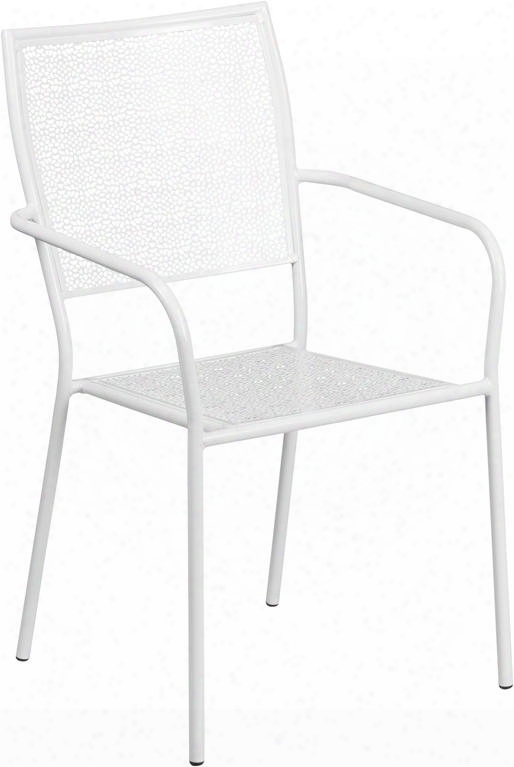 Co-2-wh-gg 17" Indoor-outdoor Steel Patio Arm Chair With Square Back Integrated Arms And Plastic Floor Glides In