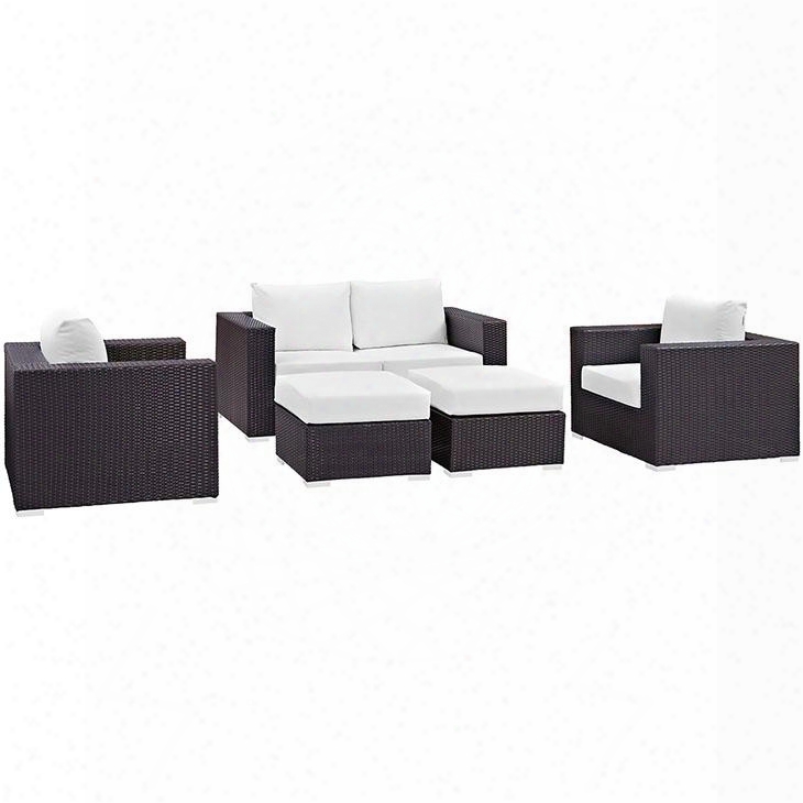 Conven Collection Eei-2158-exp-whi-set 5-piece Outdoor Patio Sofa Set With Loveseat 2 Armchairs And 2 Ottomans In