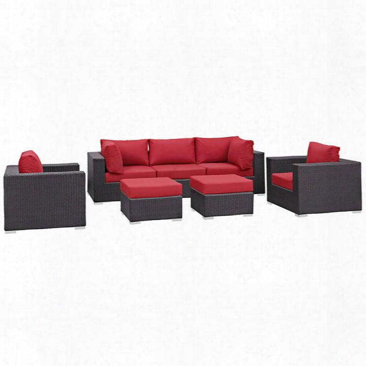 C Onvene Collection Eei-1808-exp-red-set 7 Pc Outdoor Patio Sectional Set With Powder Coated Aluminum Frame Washable Cushion Covers And Synthetic Rattan Weave