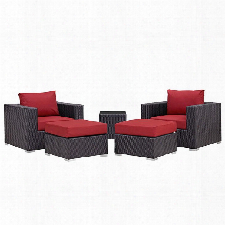 Convene Collection Eei-1809-exp-red-set 5 Pc Outdoor Patio Sectional Set With All-weather Fabric Cushions Powder Coated Aluminum Frame And Synthetic Rattan