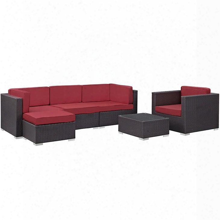 Convene Collection Eei-1836-exp-red-set 6 Pc Outdoor Patio Sectional Set With Powder Coated Aluminum Frame Washable Cushion Covers And Synthetic Rattan Weave