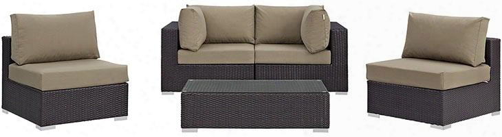 Convene Collection Eei-2163-exp-moc-set 5 Pc Outdoor Patio Sectional Set With Powder Coated Aluminum Frame Washable Cushion Covers And Synthetic Rattan Weave