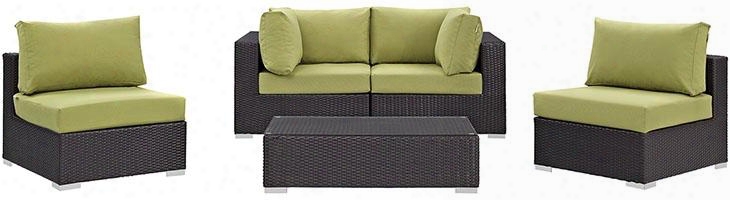 Convene Collection Eei-2163-exp-per-set 5 Pc Outdoor Patio Sectional Set With Powder Coated Aluminum Frame Washable Cushion Covers And Synthetic Rattan Weave