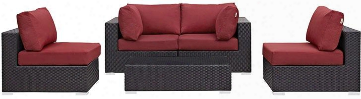 Convene Collection Eei-2163-exp-red-set 5 Pc Outdoor Patio Sectional Set With Powder Coated Aluminum Frame Washable Cushion Covers And Synthetic Rattan Weave