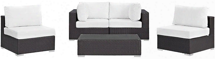 Convene Collection Eei-2163-exp-whi-set 5 Pc Outdoor Patio Sectional Set With Powder Coated Aluminum Frame Washable Cushion Covers Andd Synthetic Rattan Weave