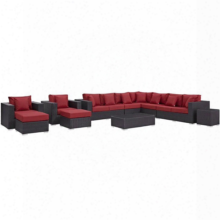 Convene Collcetion Eei-2166-exp-red-set 11 Pc Outdoor Patio Sectional Set With Powder Coated Aluminum Frame Uv Resistant Weimas Fabric Outer Cover And