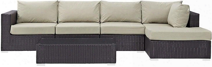 Convene Collection Eei-2167-exp-bei-set 5 Pc Outdoor Patio Sectional Set With Powder Coated Aluminum Frame Washable Ushion Covers Stainless Steel Legs And