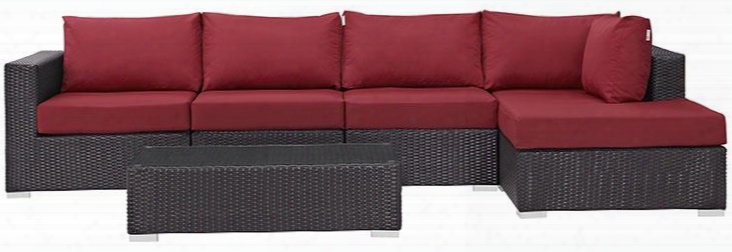 Convene Collection Eei-2167-exp-red-set 5 Pc Outdoor Patio Sectioonal Set With Powder Coated Aluminum Frame Washable Cushion Covers Stainless Steel Legs And