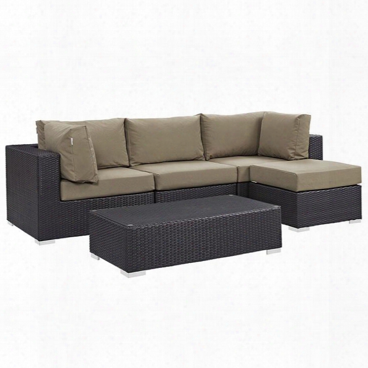 Convene Collection Eei-2172-exp-moc-set 5 Pc Outdoor Patio Sectional Set With Powder Coated Aluminum Frame Washable Cushion Covers And Synthetic Rattan Weave