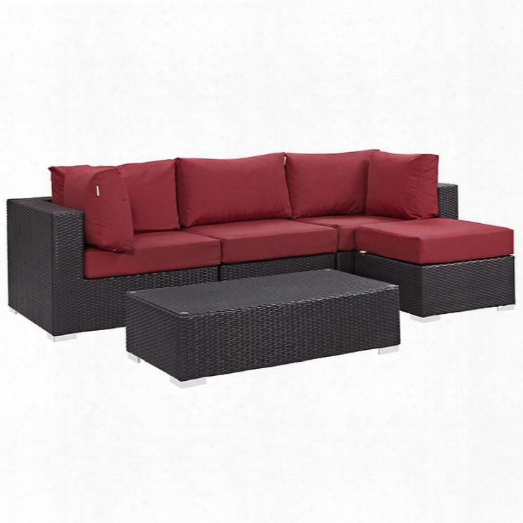 Convene Collection Eei-2172-exp-red-set 5 Pc Outdoor Patio Sectional Set With Powder Coated Aluminum Frame Washable Cushion Covers And Synthetic Ratatn Weave