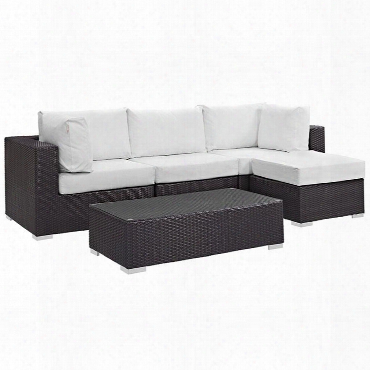 Convene Collection Eei-2172-exp-whi-set 5 Pc Outdoor Patio Sectional Set With Powder Coated Aluminum Frame Washable Cushion Covers And Synthetic Rattan Weave