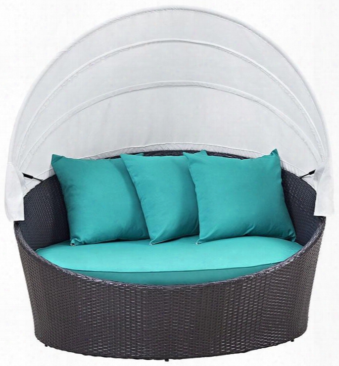 Convene Collection Eei-2175-exp-trq 63" Canopy Outdoor Patio Daybed With 3 Throw Pillows Fabric Cushion Powder Coated Aluminum Tube Frame Uv And Water