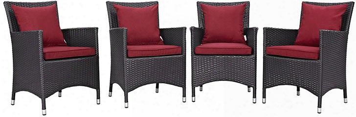 Convene Collection Eei-2190-exp-red-set 4 Pc Outdoor Patio Dining Set With Synthetic Rattan Weave Powder Coated Aluminum Frame Fabric Seat Cushions Water