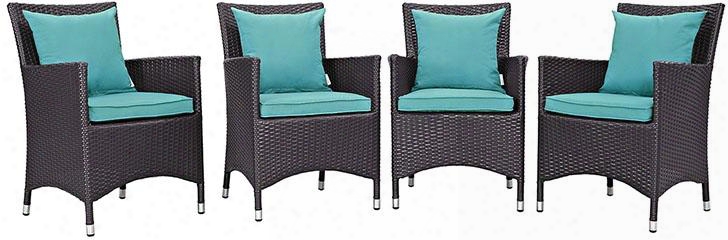 Convene Collection Eei-2190-exp-trq-set 4 Pc Outdoor Patio Dining Set With Synthetic Rattan Eave Powder Coated Aluminum Frame Fabric Seat Cushions Water