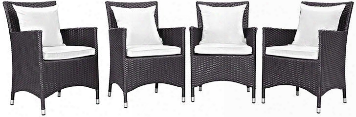 Convene Collection Eei-2190-exp-whi-set 4 Pc Outdoor Patio Dining Set With Synthetic Rattan Weave Powder Coated Aluminum Frame Fabric Seat Ccushions Irrigate
