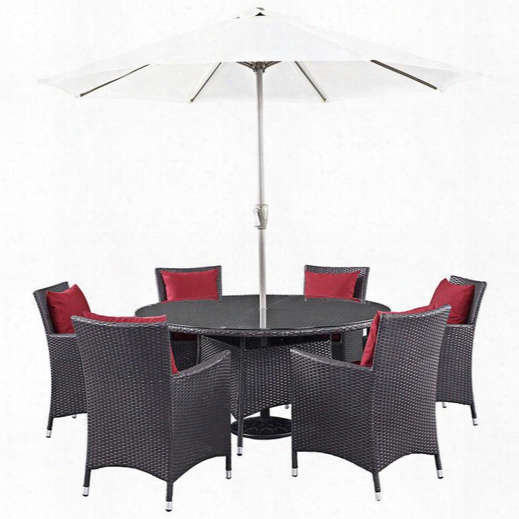 Convene Collection Eei-2194-exp-red-set 8 Pc Outdoor Patio Dining Set With Synthetic Rattan Weave Material Powder Coated Aluminum Frame And All-weather Fabricc