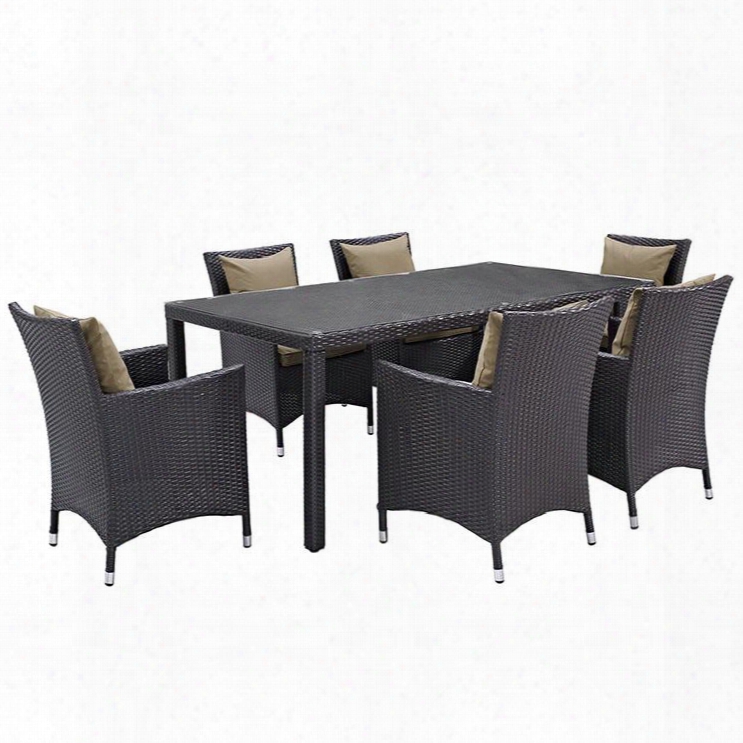 Convene Collection Eei-2199-exp-moc-set 7 Pc Outdoor Pato Dining Set With Synthetic Rattan Weave Material Powder Coated Aluminum Frame And All-weather Fabric