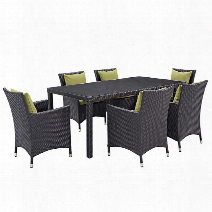 Convene Collection Eei-2199-exp-per-set 7 Pc Outdoor Patio Dining Set With Synthetic Rattan Weave Material Powder Coated Aluminum Frame And All-wea Ther Fabric