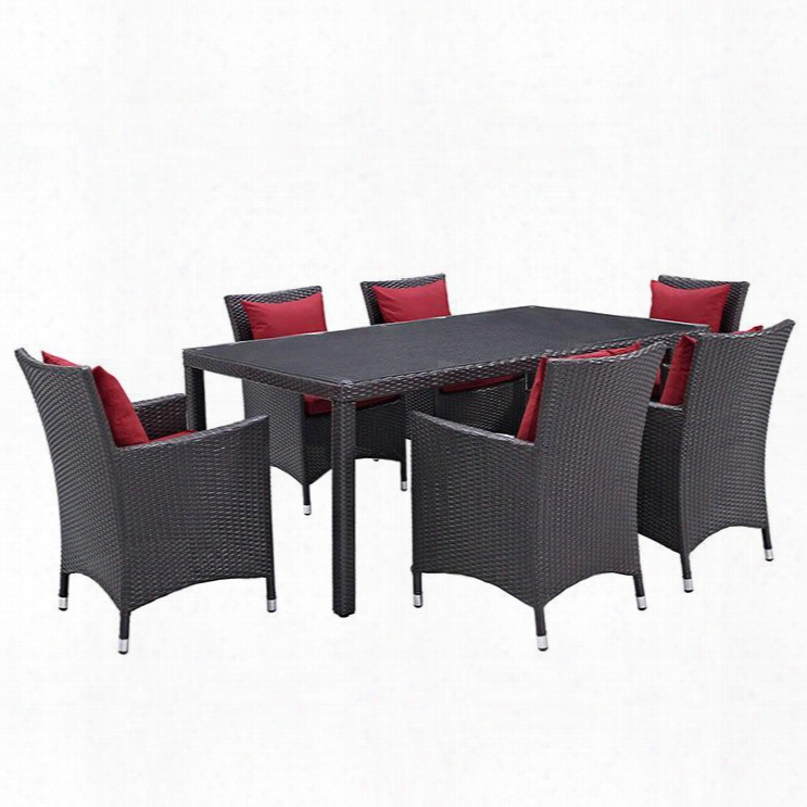 Convene Collection Eei-2199-exp-red-set 7 Pc Outdoor Patio Dining Set With Synthetic Rattan Weave Material Powder Coated Aluminum Frame And All-weather Fabric