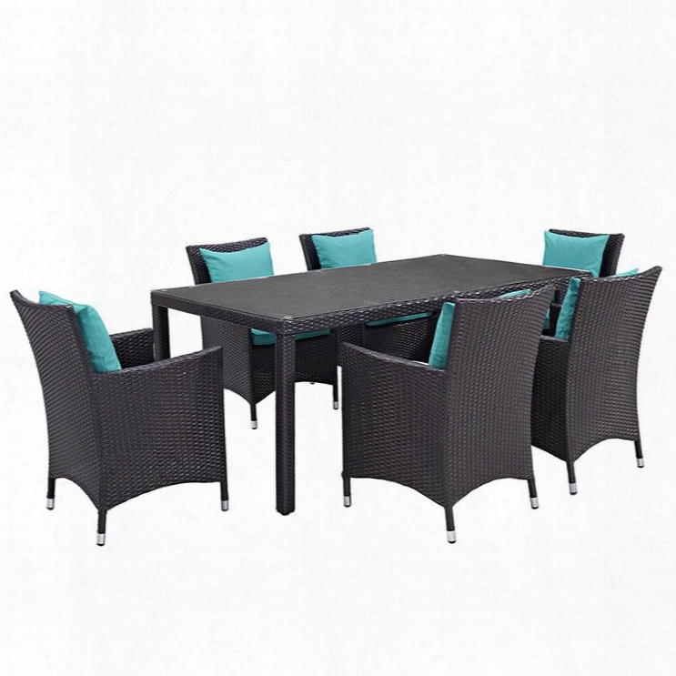 Convene Collection Eei-2199-exp-trq-set 7 Pcc Outdoor Patio Dining Set With Synthetic Rattan Weave Material Powder Coated Aluminum Frame And All-weather Fabric