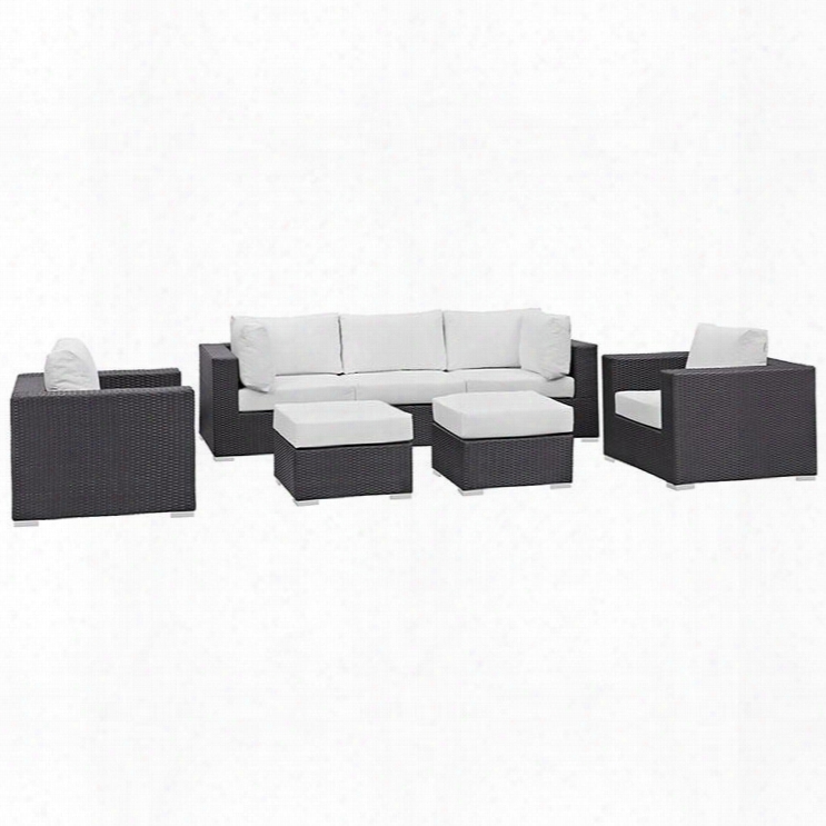 Convene Collection Eei-2200-exp-whi-set 7-piece Outdoor Patio Sectional Set With Armless Division 2 Armchairs 2 Corner Sections And 2 Ottomans In Espresso And