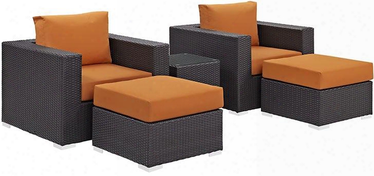 Convene Collection Eei-2201-exp-ora-set 5 Pc Outdoor Patio Sectional Set With Powder Coated Aluminum Frame Washable Cushion Covers Stainless Steel Legs And